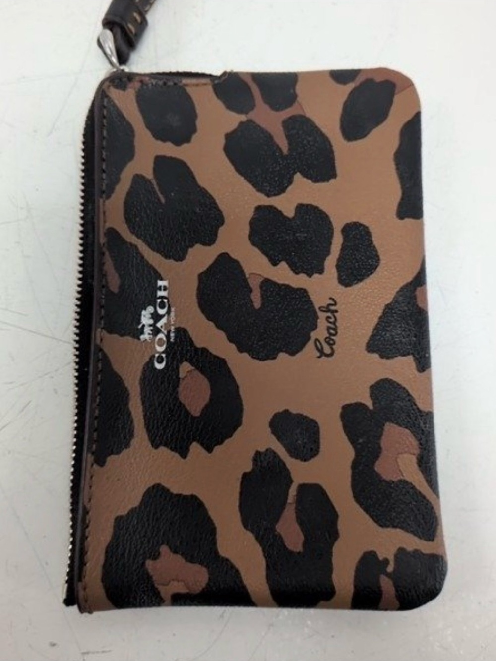 Coach Leopard Print Zip Card Holder - Brown & Black